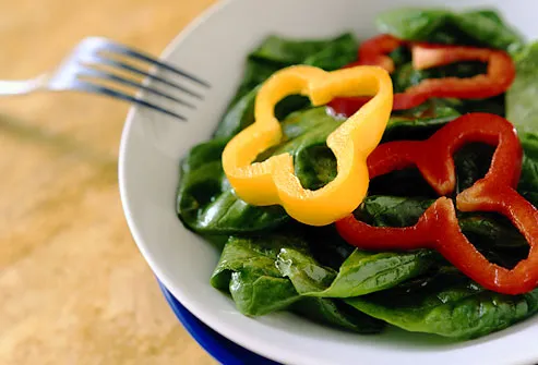 Close-up of Spinach Salad with Peppers