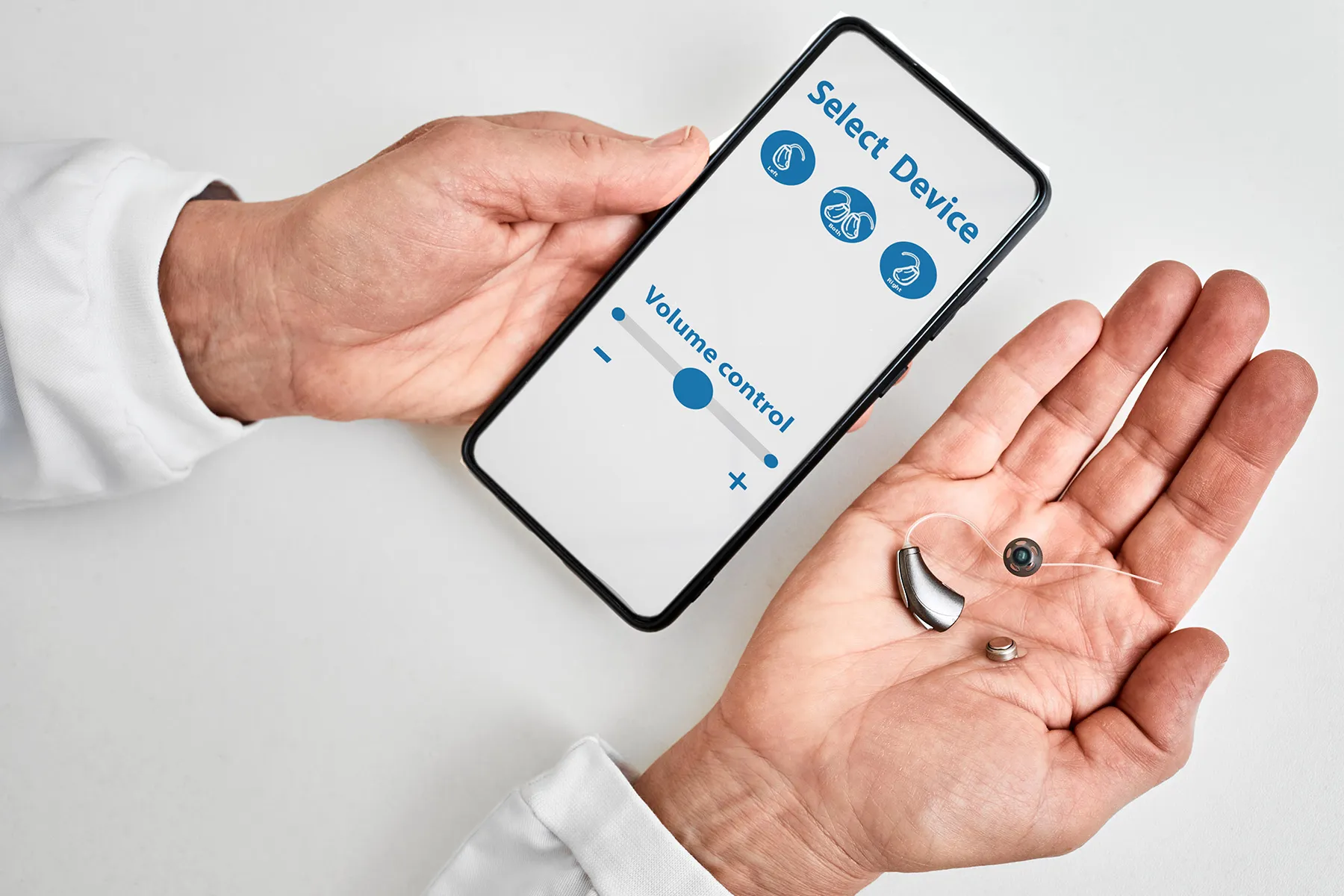 photo of syncing smartphone with hearing aids