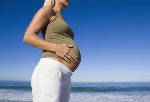 Pregnant Woman Vacationing  At Beach
