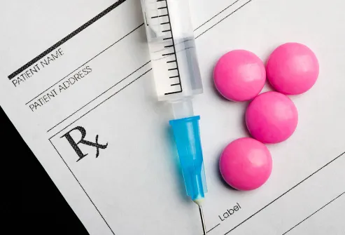 pills and syringe on prescription