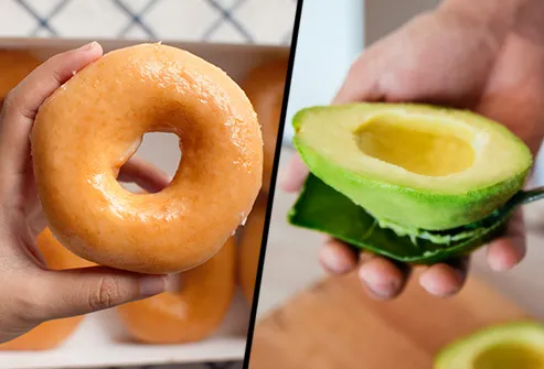 glazed doughnut and avocado