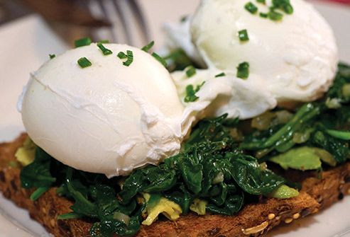poached eggs on spinach and toast