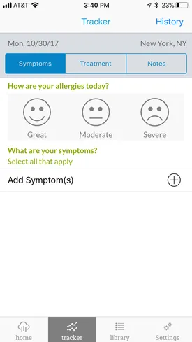 Screenshot for the WebMD Allergy App