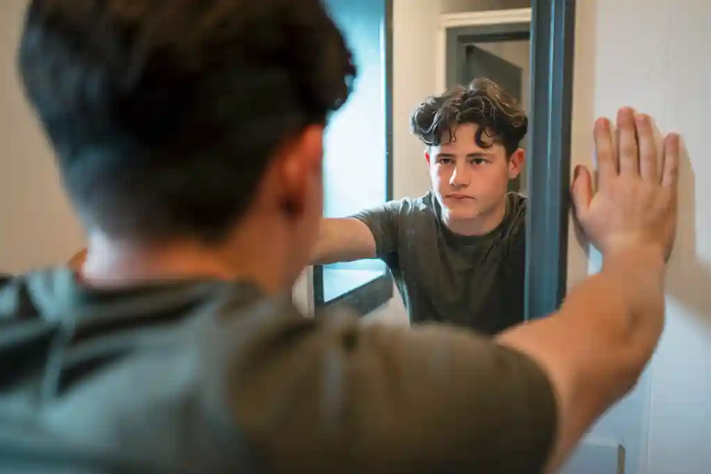 photo of teenage male athlete in gym changing room