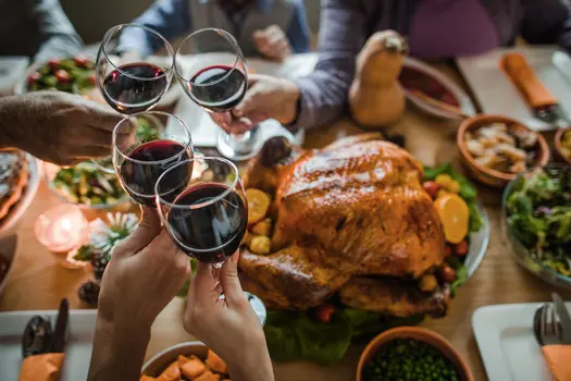 photo of people toasting with wine at thanksgiving