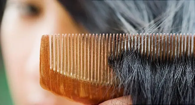 Close up of comb in woman's hair
