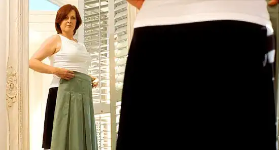 woman trying on clothes